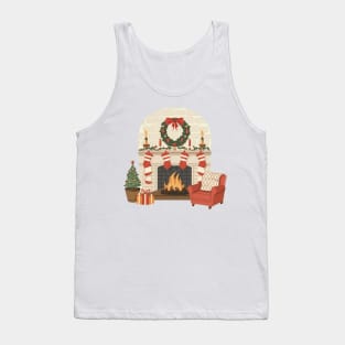 Cozy Fireside Christmas,Christmas, fireplace, cozy, warm, stockings, holiday, decorations, festive, home, comfort Tank Top